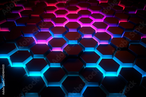 Abstract Neon hexagon grid  Sci-fi background