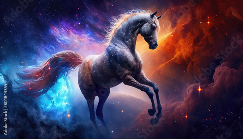 a majestic illustration of a horse in space  scifi artwork  generative ai technology