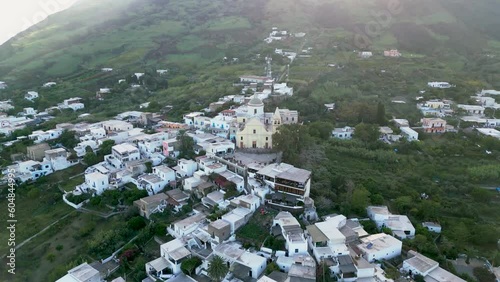 Aerial drone view of the Island Stromboli in Italy