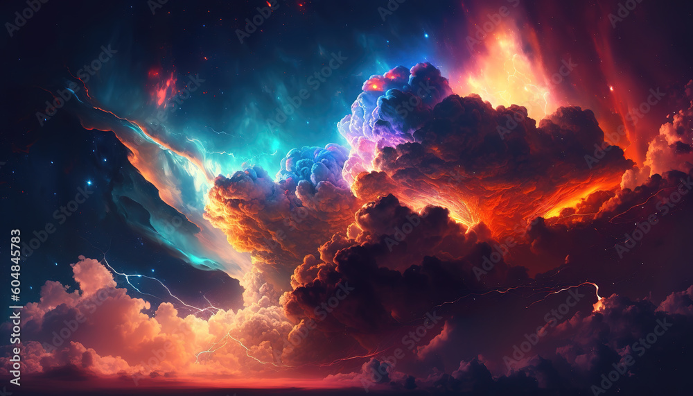a space artwork of a lot of clouds in universe, scifi style, generative ai technology