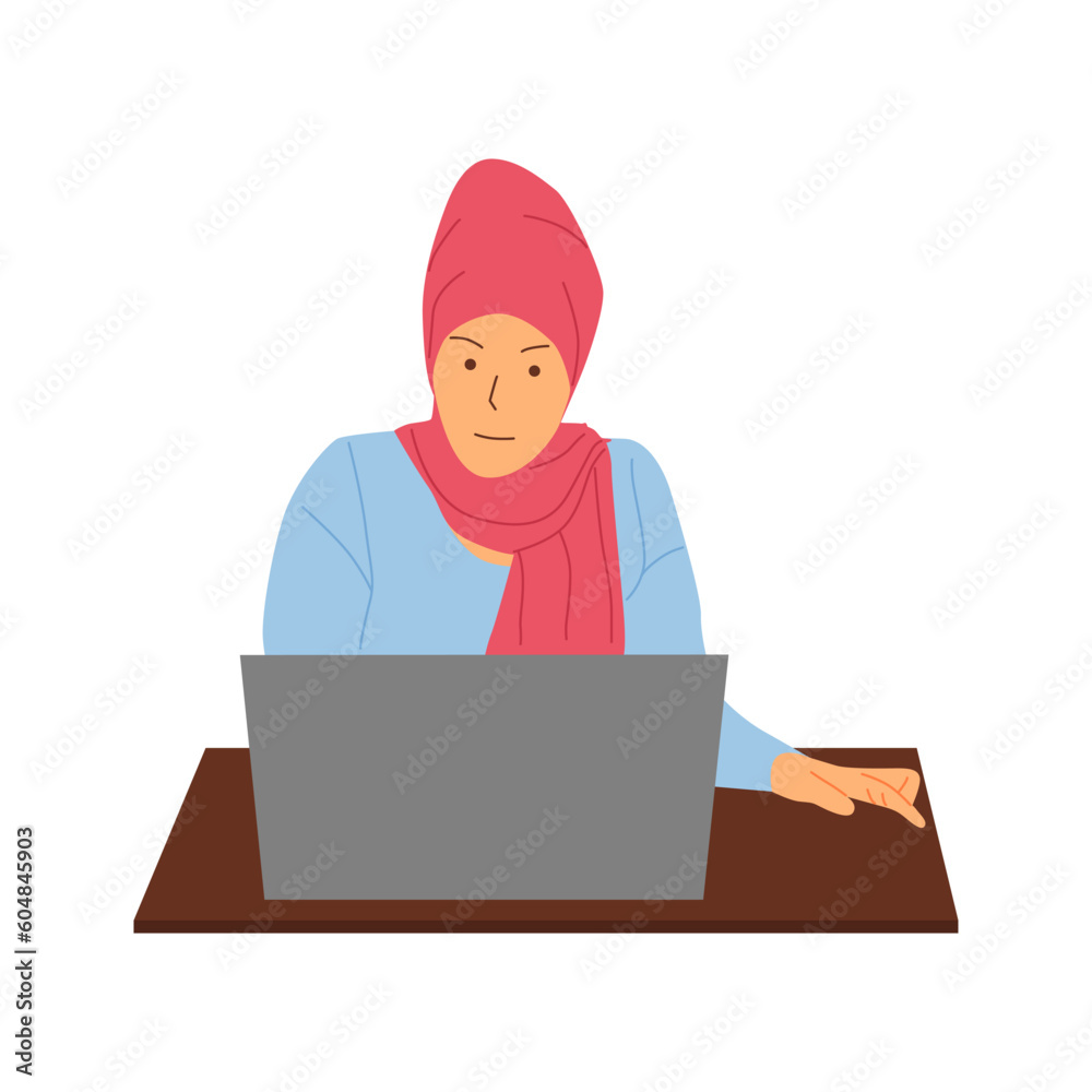 vector illustration of a hijab woman working in an office vector illustration of a hijab woman working in an office