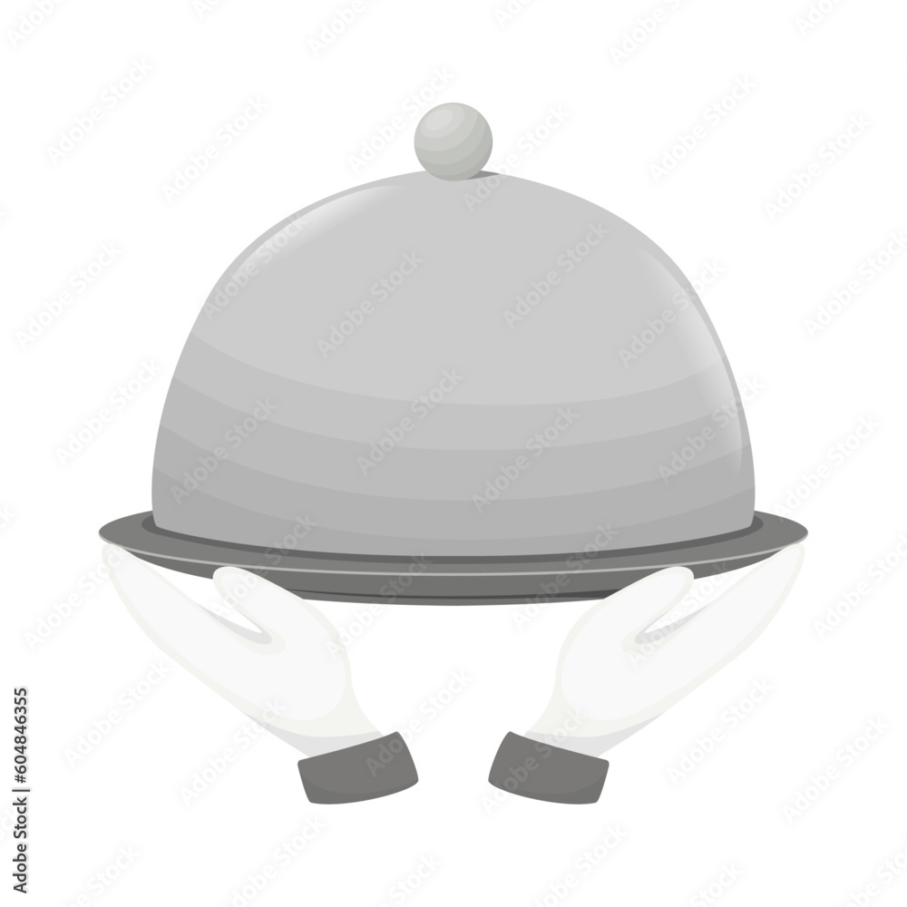 Fototapeta premium Plate with a lid for a dish, plate for serving food. Silver Tableware for Restaurants or Hotels