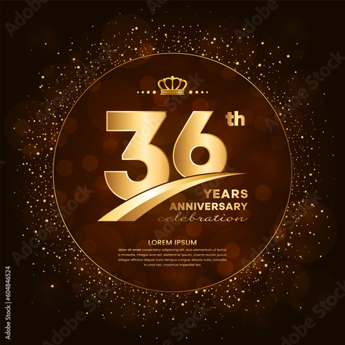 36th anniversary logo with gold numbers and glitter isolated on a gradient background photo