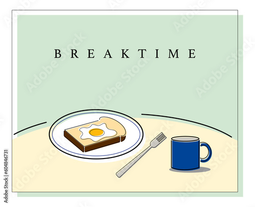 コーヒーショップで食事するイメージのイラストレーション素地です。