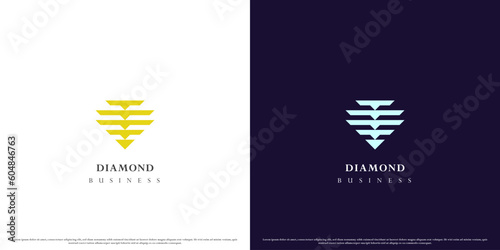 Diamond creative logo design illustration. Simple flat abstract diamond shape creative silhouette crystal mine gold gem ​​jewelry. Perfect for a contemporary lifestyle jewelry business shop icon.