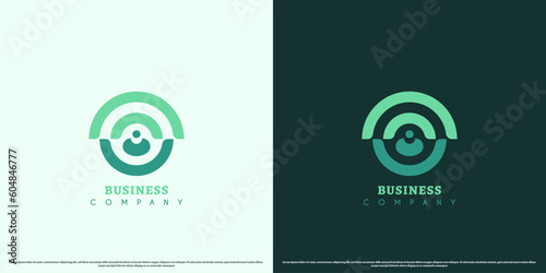 Illustration of person logo design in green circle. People silhouette in circle zig zag geometric monogram green wifi rounded line nature target. Suitable for corporate person symbol web app icon.