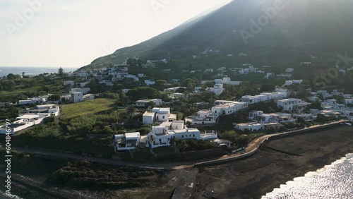 Aerial drone view of the island Stromboli in Italy