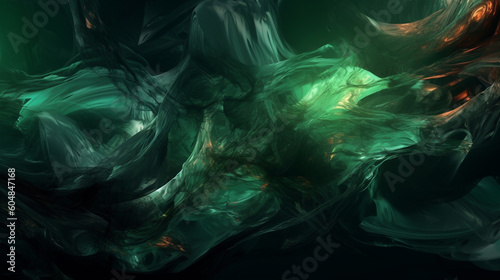 Abstract green pattern, smoke, or cloud background created with generative AI technology