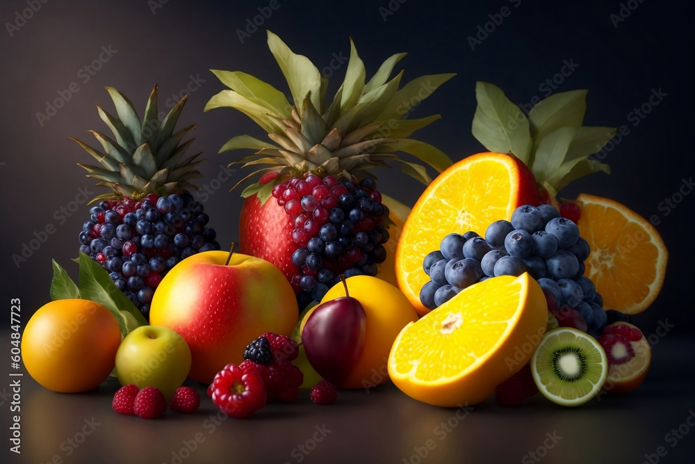A colorful grouping of varied fruits, Illustration Generated by Generative AI A colorful grouping of varied fruits, Illustration Generated by Generative AI