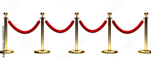 Stanchions with velvet ropes isolated on transparent background - Generative AI photo