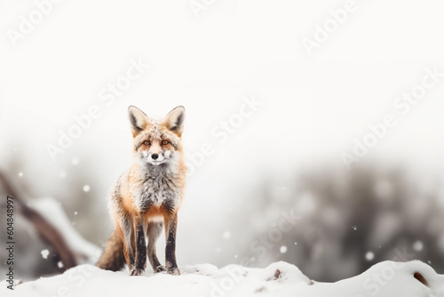 Portrait of a red fox in the snow in winter