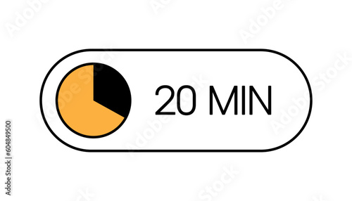 20 Minutes Timer UI UX Design Icon, Modern Minimal Look. Clock, Stop Watch Button, Showing Twenty Minutes State. Countdown, Cooking, Remaining Amount Indication. Isolated Vector eps.