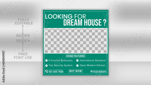 Real estate Home sale social media post or square banner template. Editable real estate house sale and home rent advertising geometric modern square Social media post banner 