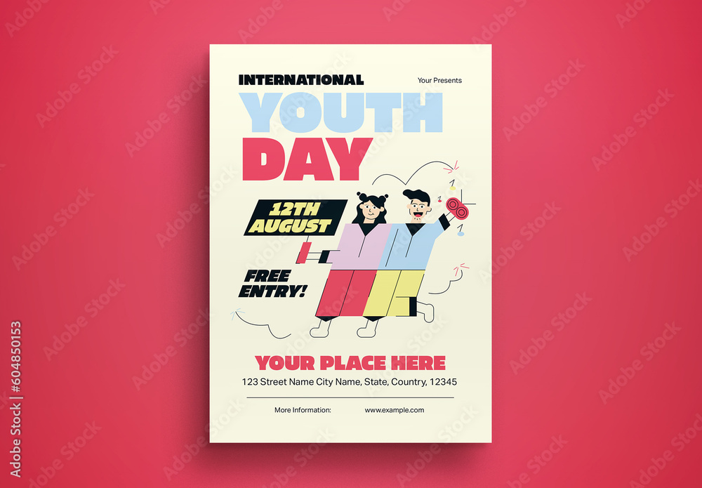 Cream Linear Character International Youth Day Flyer Layout Stock ...