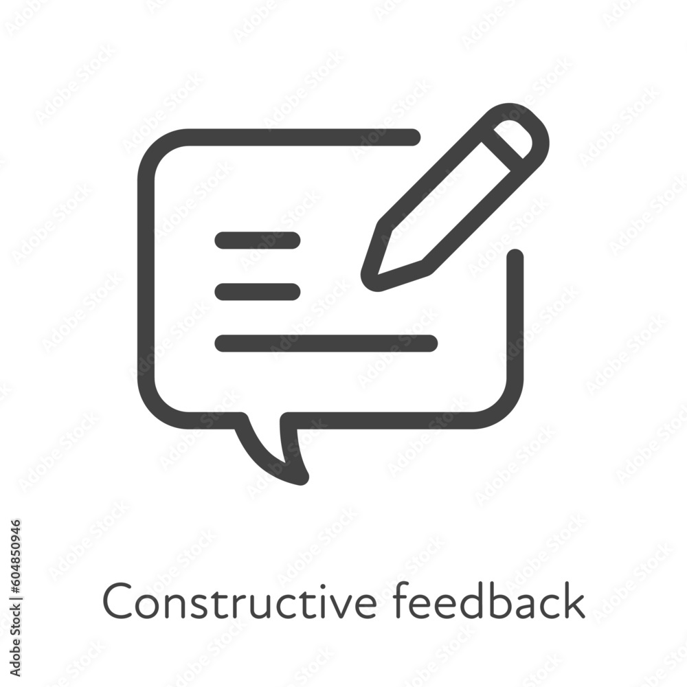 Outline style ui icons soft skill for business collection. Vector black linear illustration. Constructive feedback. Pan edit text in talk bubble symbol on white. Design for corporate training Outline style ui icons soft skill for business collection. Vector black linear illustration. Constructive feedback. Pan edit text in talk bubble symbol on white. Design for corporate training