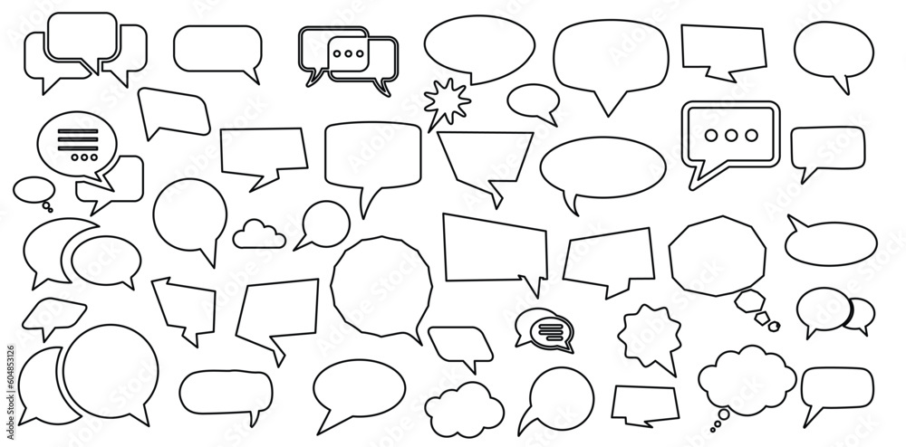 Set of outlined speech bubble communication concept, chat sign - stock vector - obrazy, fototapety, plakaty 