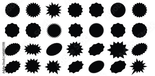 Set of black price sticker  sale or discount sticker  sunburst badges icon. Stars shape with different number of rays. Special offer price tag. Red starburst promotional badge set  shopping labels.