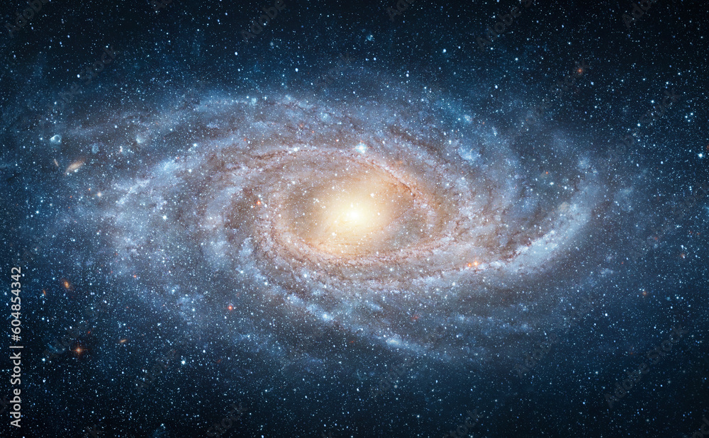 Obraz premium View from space to a spiral galaxy and stars. Universe filled with stars, nebula and galaxy,. Elements of this image furnished by NASA.
