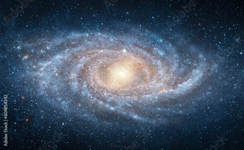 View from space to a spiral galaxy and stars. Universe filled with stars, nebula and galaxy,. Elements of this image furnished by NASA. © Tryfonov