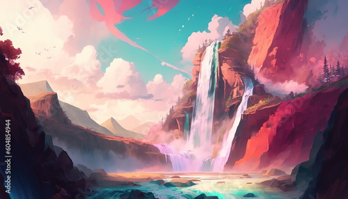 an epic sureal illustration of a colored landscape, generative ai technology