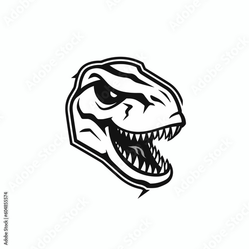 t-rex dinosaur raptor logo, grayscale black and white monochromatic, vector art, simple and minimalistic tattoo design © Daniel
