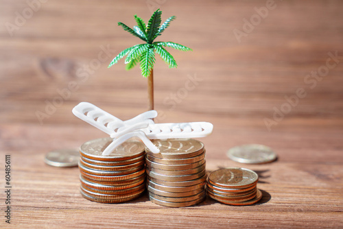 Canvastavla Miniature Offshore Tax Haven Background with Coins Stacks