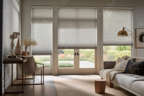 a window with blinds that open and close automatically, a touch of luxury in any room, created with generative ai photo