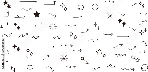 かわいい手書きの矢印・星・キラキラセット　   Set of hand drawn arrows and shining