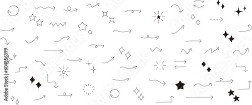 かわいい手書きの矢印・星・キラキラセット　   Set of hand drawn arrows and shining