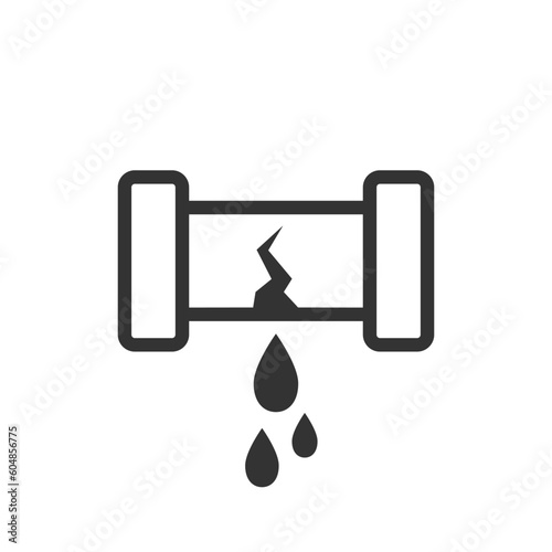 A water pipe burst. Damage to the water supply. Fluid leak. Plumber icon. Vector icon.