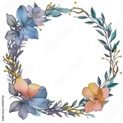 Watercolor Navy Floral Border Clipart with Transparent Background Illustration  Flowers  Botanical AI generated 