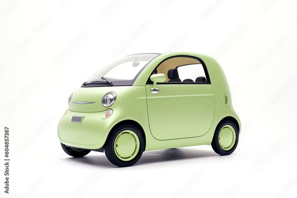 Electric car in concept. Green EV or hybrid compact car isolated on white background. generative AI. Electric car in concept. Green EV or hybrid compact car isolated on white background. generative AI.