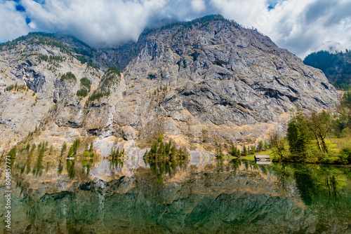 Mirror-smooth Obersee with reflections of the majestic mountain world (Berchtesgaden, Bavaria, Germany) 
