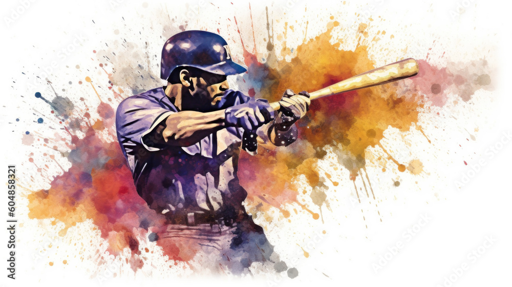 Obraz premium Abstract baseball player in watercolor style created with generative AI technology