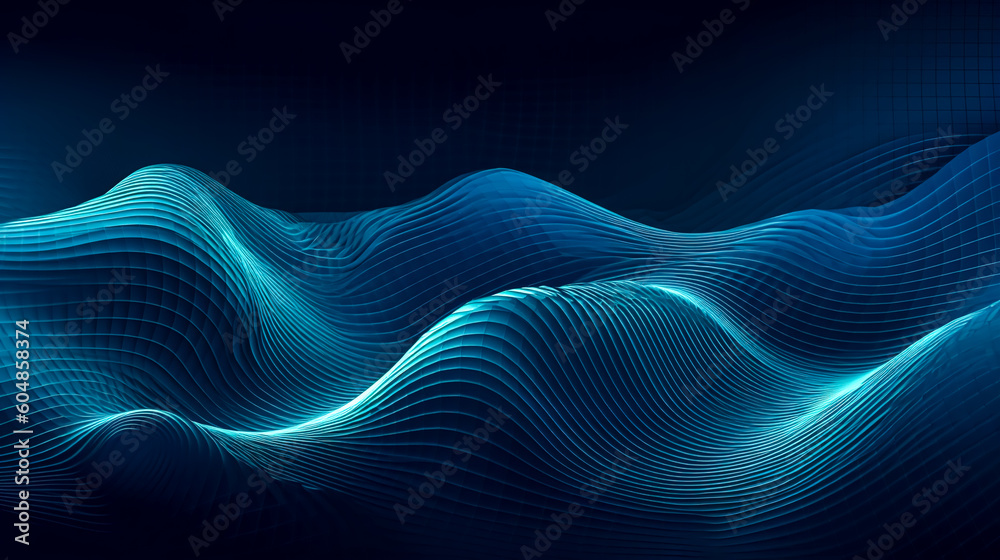Abstract dark background with smooth blue lines, generative AI. Abstract dark background with smooth blue lines, generative AI.