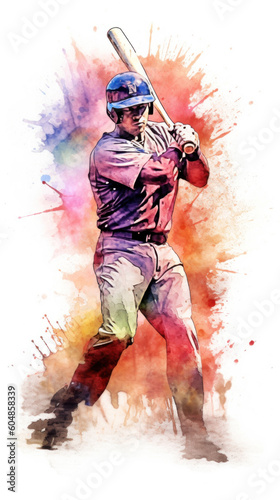 Abstract baseball player in watercolor style created with generative AI technology © Neuroshock