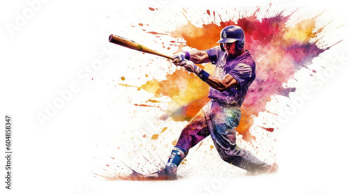 Abstract baseball player in watercolor style created with generative AI technology