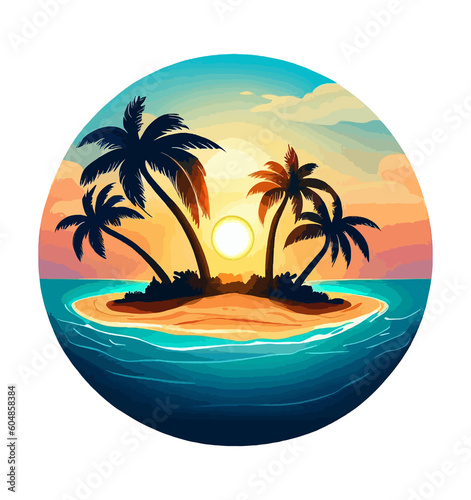 Fototapeta Naklejka Na Ścianę i Meble -  tropical island with palm trees and sunset