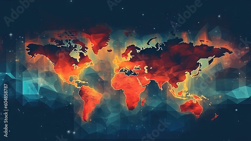 World map double exposure background. Generative AI.