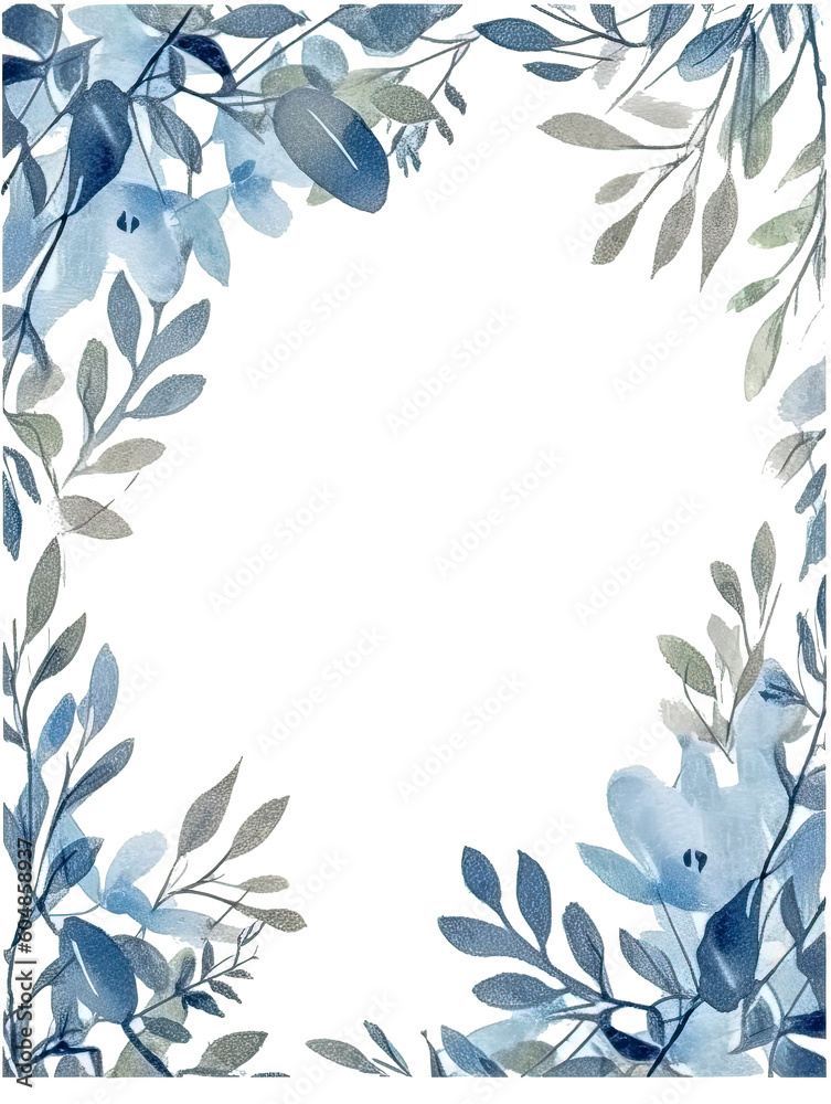 Watercolor Navy Floral Border Clipart with Transparent Background ...