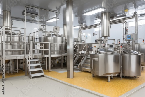 modern food production facility, with advanced technology and equipment for processing and packaging products, created with generative ai photo