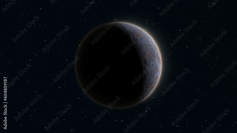 Abstract looped spinning planet stone round sphere in space against the background of stars, video 4k, 60 fps