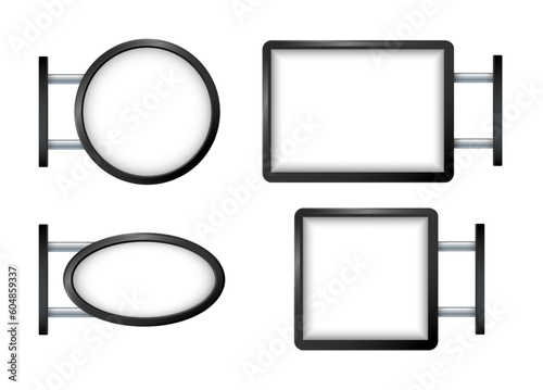 Rectangular signage light box signboard. Black metal outdoor mock up. Vector