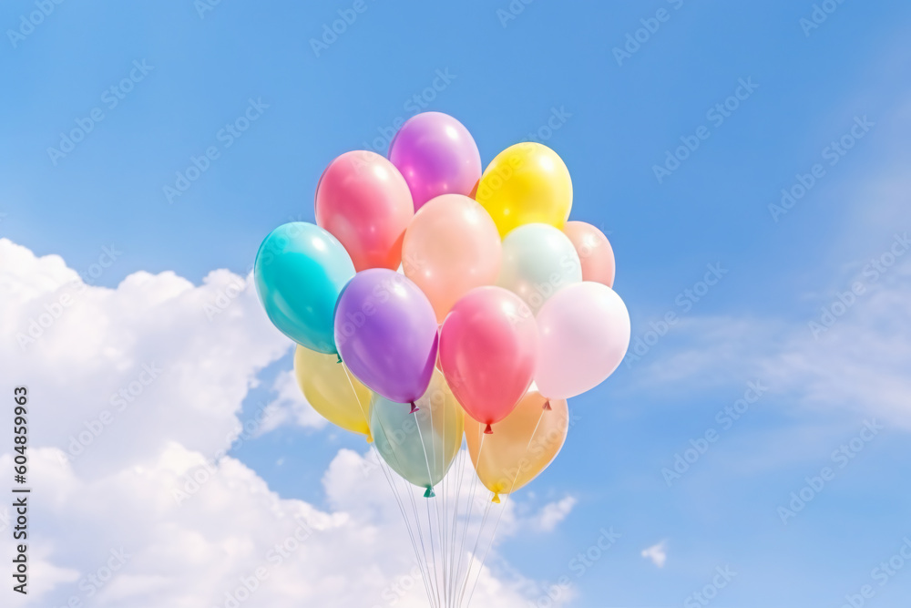 Rainbow balloon on sky background. concept of lgbti. copy space made with Generative AI Rainbow balloon on sky background. concept of lgbti. copy space made with Generative AI