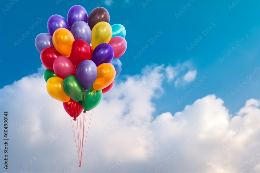Rainbow balloon on sky background. concept of lgbti. copy space made with Generative AI Rainbow balloon on sky background. concept of lgbti. copy space made with Generative AI