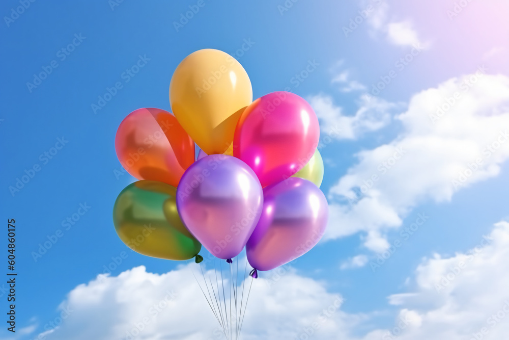Rainbow balloon on sky background. concept of lgbti. copy space made with Generative AI Rainbow balloon on sky background. concept of lgbti. copy space made with Generative AI