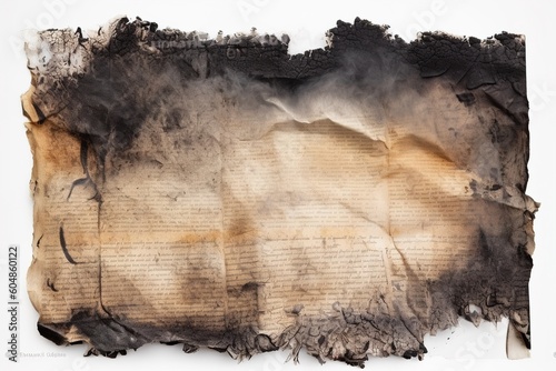 burnt paper isolated on white background. Generated by AI.