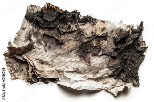 burnt paper isolated on white background. Generated by AI.