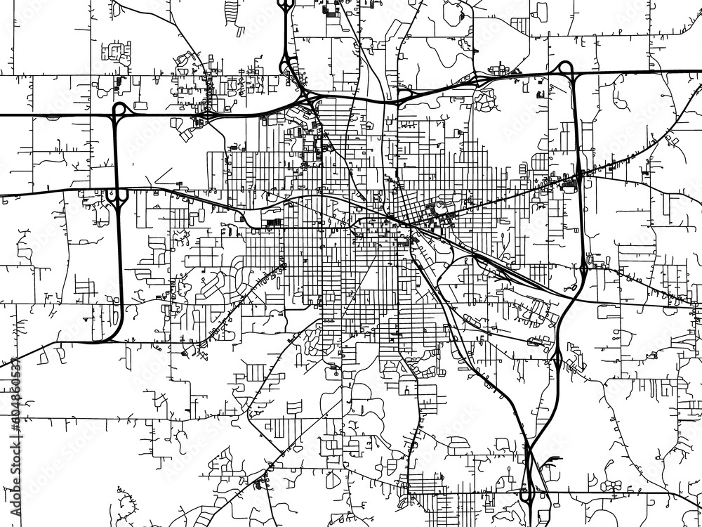 Road map of the city of  Jackson Michigan in the United States of America on a transparent background.