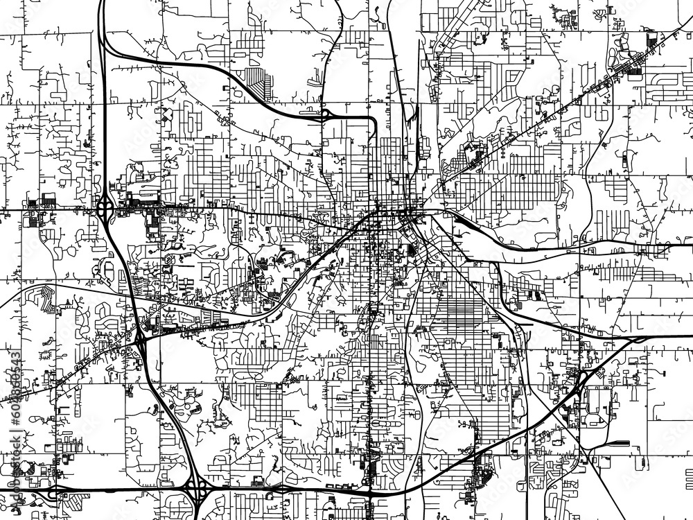 Naklejka premium Road map of the city of Kalamazoo Michigan in the United States of America on a transparent background.